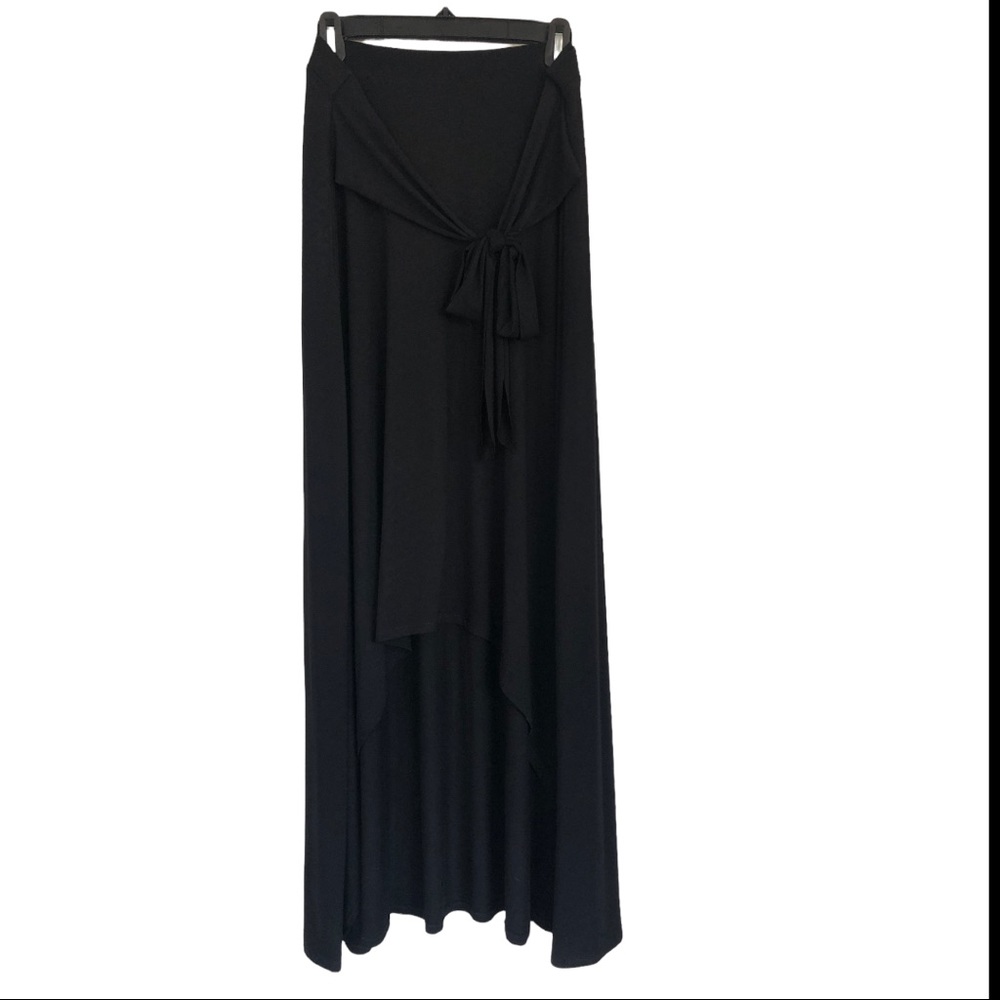 Black hi low rayon maxi skirt.